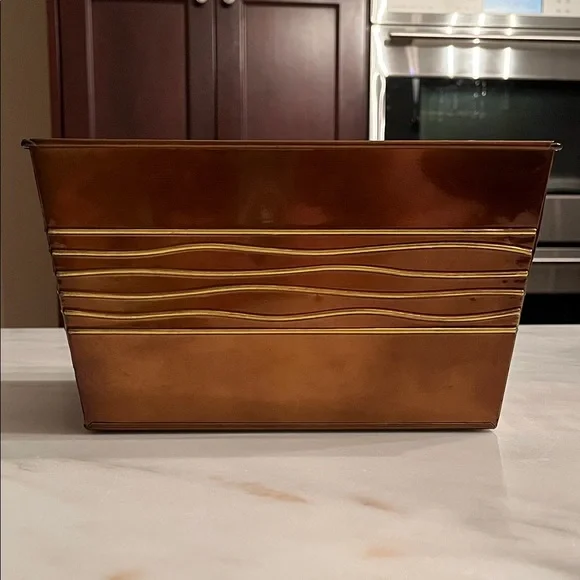 Vtg Hued Metal Copper Gold Color Bin Harry & David Gift Container Organizer Box - Picture 1 of 10